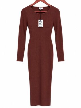 LPA Auburn Sweater Dress Chocolate Women's XL NWT Ribbed Knit Midi